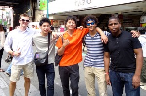 Austin (far left) with Ryo (second from left), a student he had met at FSU and has now reconnected with in Japan. Other team members Jonathan and Arron are on the right. 